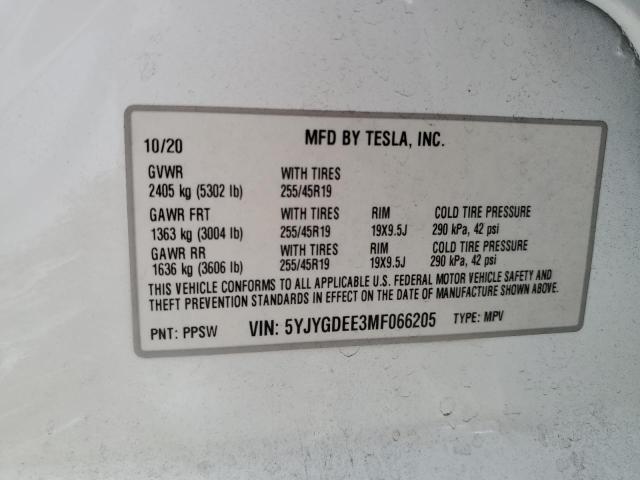 2021 TESLA MODEL Y - 5YJYGDEE3MF066205