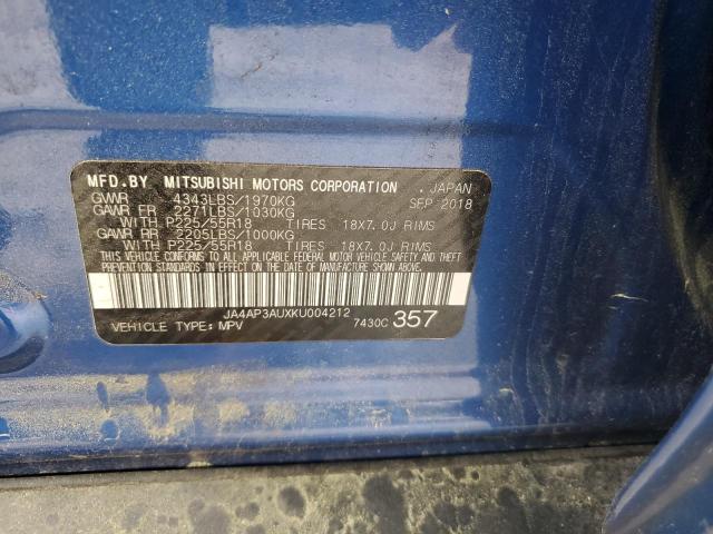2019 MITSUBISHI OUTLANDER JA4AP3AUXKU004212