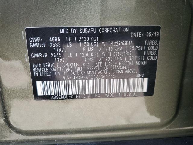 2019 SUBARU OUTBACK 2. 4S4BSAFC3K3361715