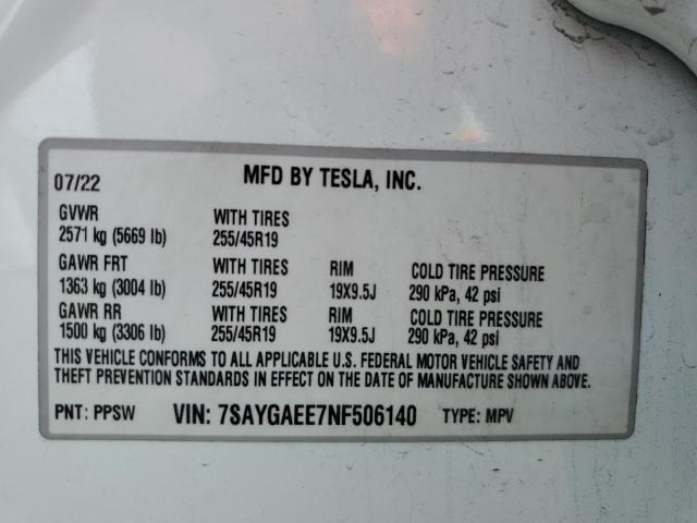 2022 TESLA MODEL Y - 7SAYGAEE7NF506140
