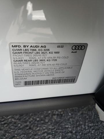 2022 AUDI E-TRON CHR WA1VABGE1NB032624