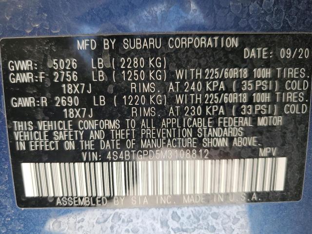 2021 SUBARU OUTBACK TO - 4S4BTGPD5M3108812