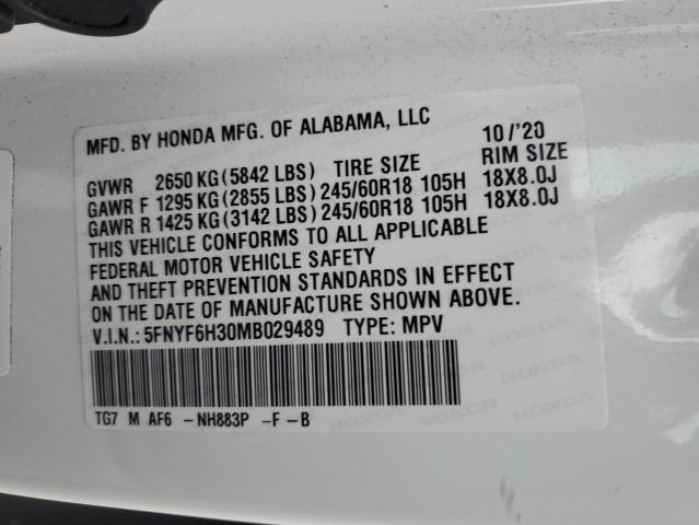 2021 HONDA PILOT EX 5FNYF6H30MB029489