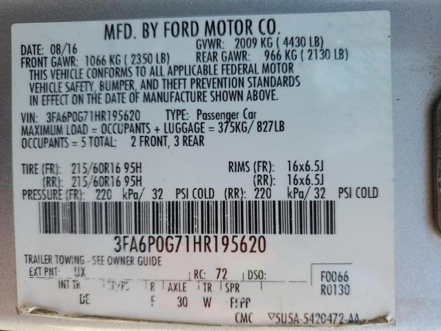 2017 FORD FUSION S - 3FA6P0G71HR195620
