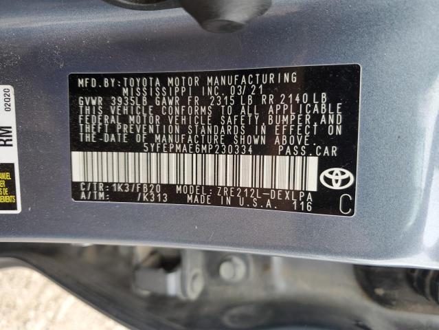 2021 TOYOTA COROLLA LE 5YFEPMAE6MP230334