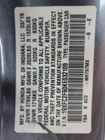 2019 HONDA CIVIC LX - 19XFC2F60KE032109