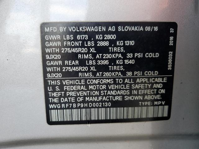 2017 VOLKSWAGEN TOUAREG WO WVGRF7BP9HD002130