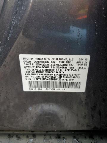 2016 HONDA PILOT EXL - 5FNYF6H5XGB020420