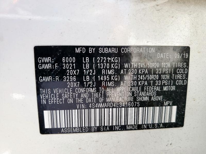 2020 SUBARU ASCENT TOU 4S4WMARD4L3416075