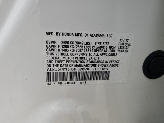 2017 HONDA PILOT EXL 5FNYF6H51HB099994