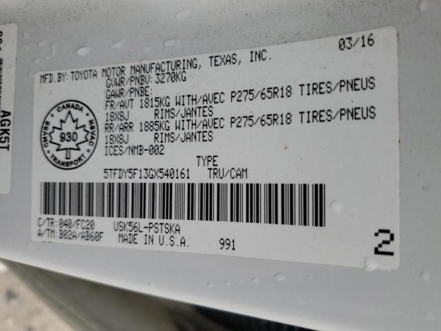 2016 TOYOTA TUNDRA CRE - 5TFDY5F13GX540161
