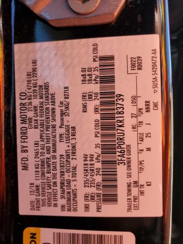 2019 FORD FUSION HYB - 3FA6P0RU7KR183739