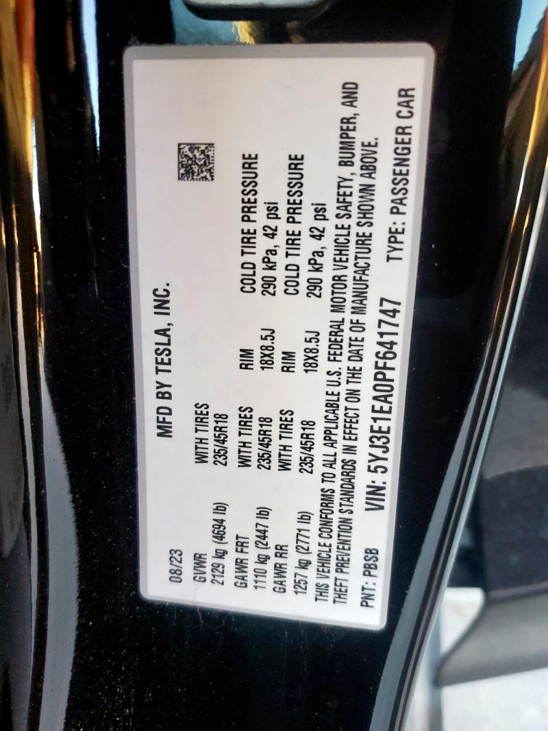 2023 TESLA MODEL 3 - 5YJ3E1EA0PF641747