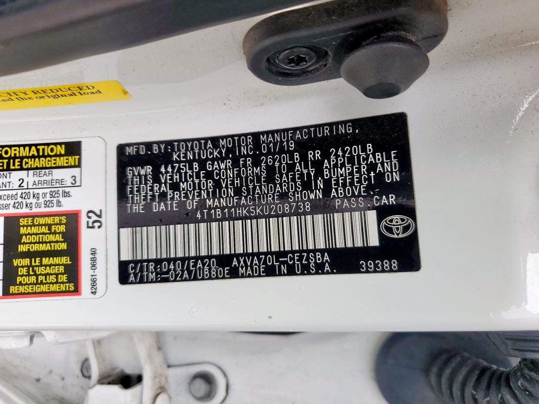 2019 TOYOTA CAMRY L - 4T1B11HK5KU208738