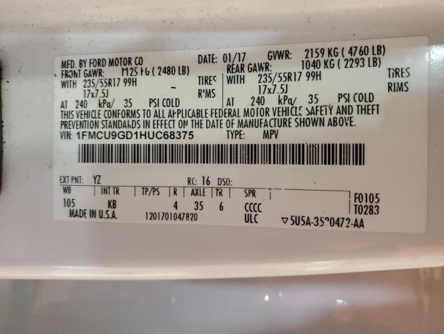 2017 FORD ESCAPE SE - 1FMCU9GD1HUC68375