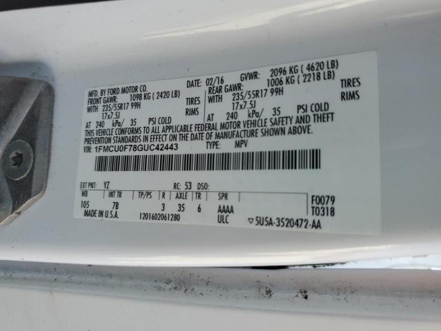 2016 FORD ESCAPE S 1FMCU0F78GUC42443