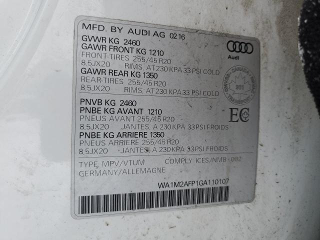 2016 AUDI Q5 PRESTIG WA1M2AFP1GA110107
