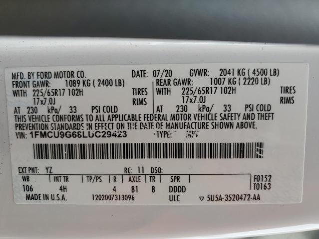 2020 FORD ESCAPE SE - 1FMCU9G68LUC29423
