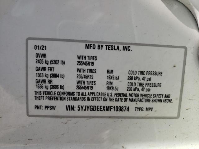 2021 TESLA MODEL Y - 5YJYGDEEXMF109874