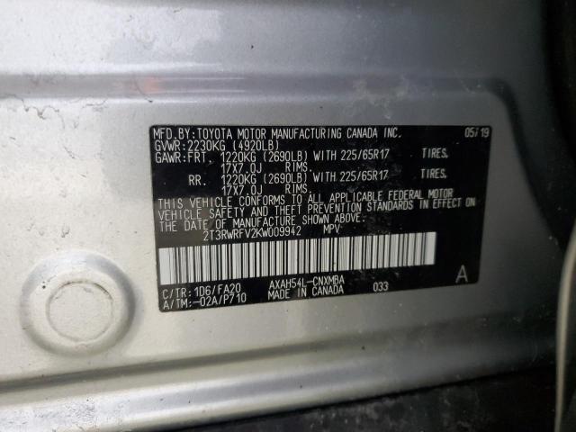 2019 TOYOTA RAV4 XLE - 2T3RWRFV2KW009942