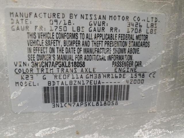 2019 NISSAN VERSA S - 3N1CN7AP5KL818058