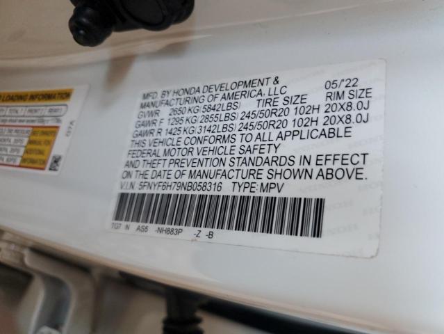 2022 HONDA PILOT BLAC 5FNYF6H79NB058316