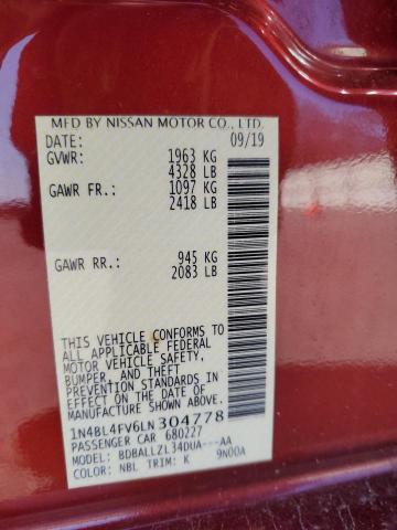 2020 NISSAN ALTIMA PLA 1N4BL4FV6LN304778