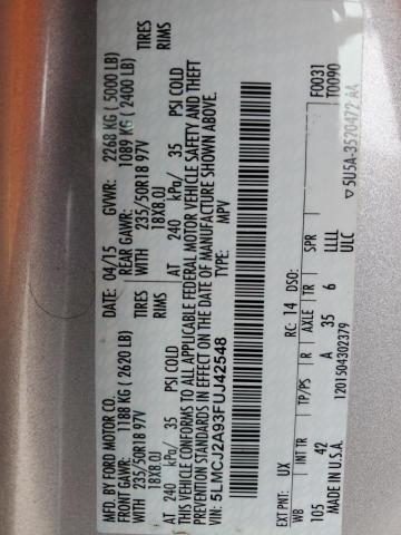 2015 LINCOLN MKC 5LMCJ2A93FUJ42548