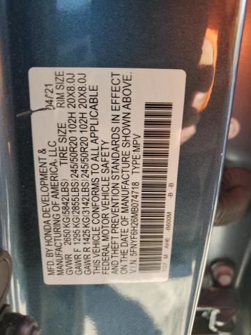 2021 HONDA PILOT SE 5FNYF6H26MB074718