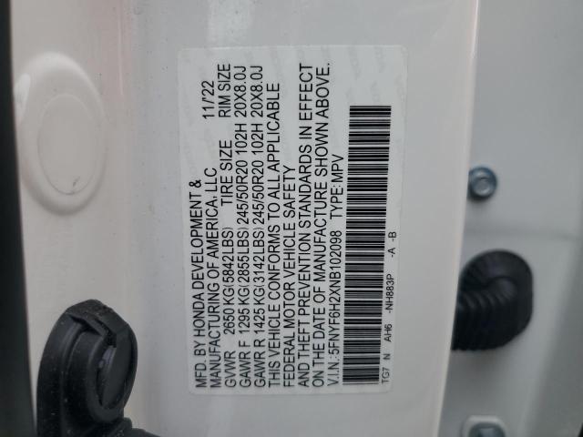 2022 HONDA PILOT SE 5FNYF6H2XNB102098