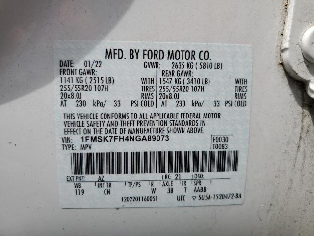 2022 FORD EXPLORER L - 1FMSK7FH4NGA89073