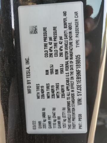 2022 TESLA MODEL 3 - 5YJ3E1EB9NF189805