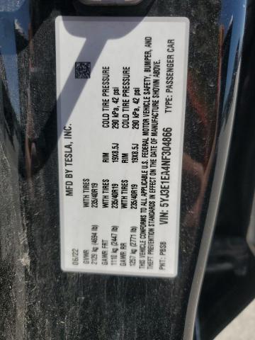 2022 TESLA MODEL 3 - 5YJ3E1EA4NF304866
