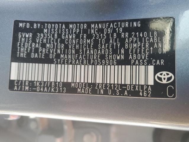 2020 TOYOTA COROLLA LE 5YFEPRAE8LP059906