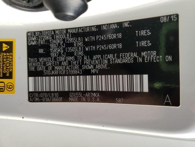 2015 TOYOTA HIGHLANDER - 5TDJKRFH3FS199843