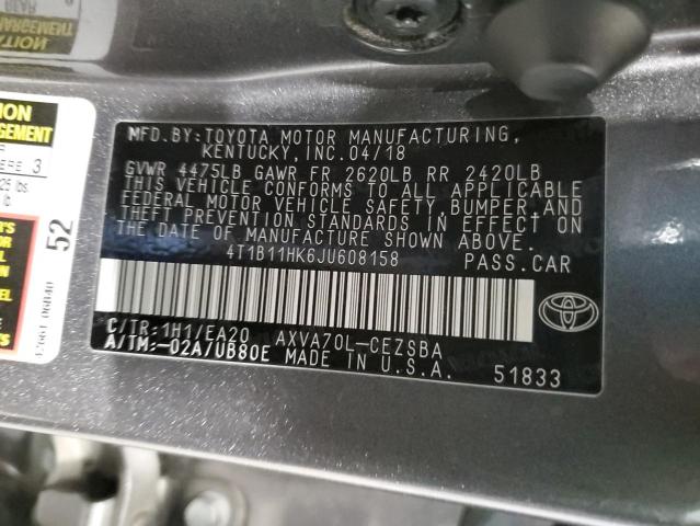 2018 TOYOTA CAMRY - 4T1B11HK6JU608158
