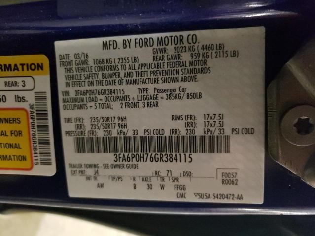 2016 FORD FUSION SE - 3FA6P0H76GR384115