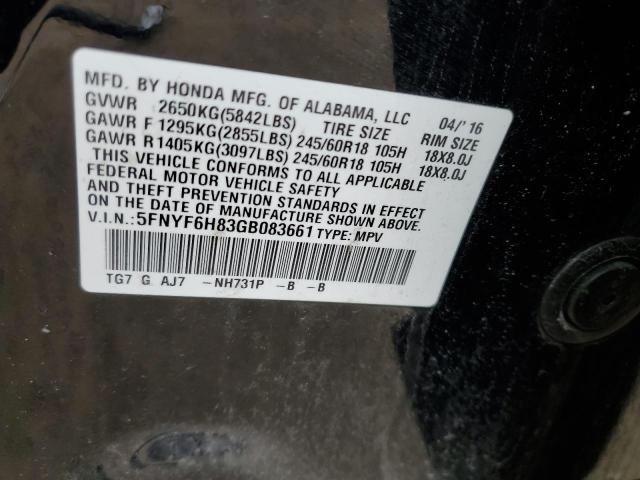 2016 HONDA PILOT EXL - 5FNYF6H83GB083661