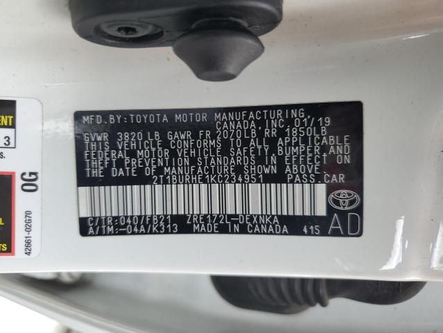 2019 TOYOTA COROLLA L - 2T1BURHE1KC234951