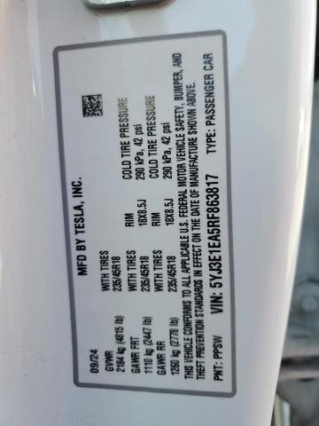2024 TESLA MODEL 3 5YJ3E1EA5RF863817