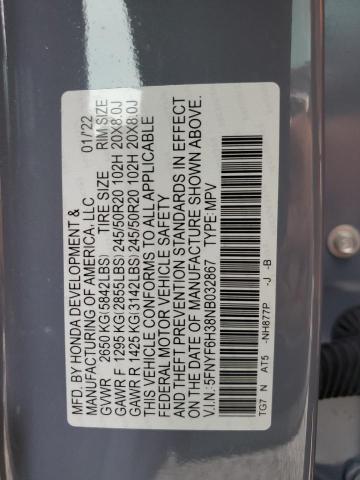 2022 HONDA PILOT SPOR 5FNYF6H38NB032867