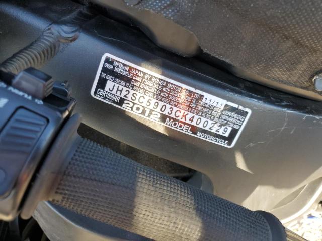 2012 HONDA CBR1000 RR JH2SC5903CK400229