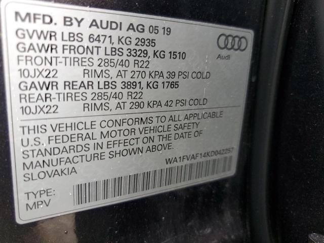 2019 AUDI Q8 PRESTIG WA1FVAF14KD042257