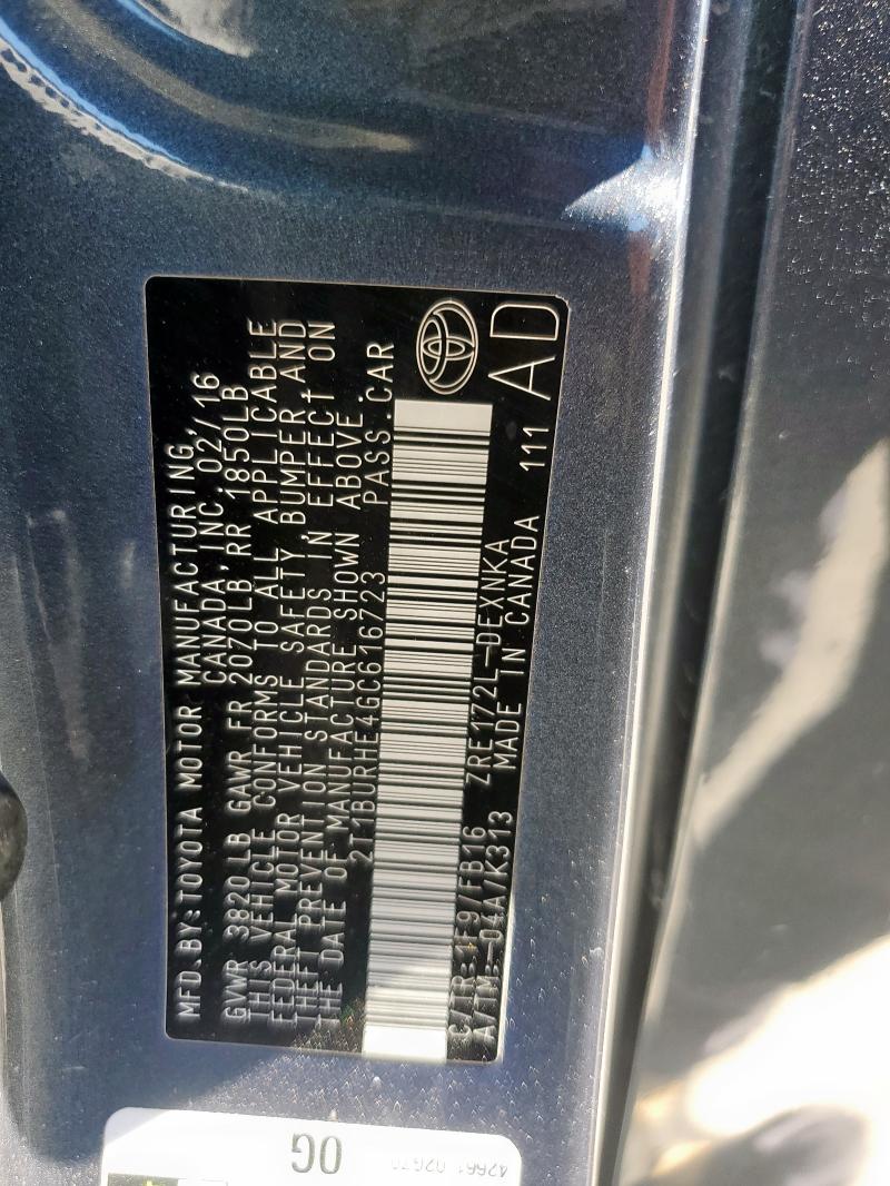 2016 TOYOTA COROLLA L - 2T1BURHE4GC616723