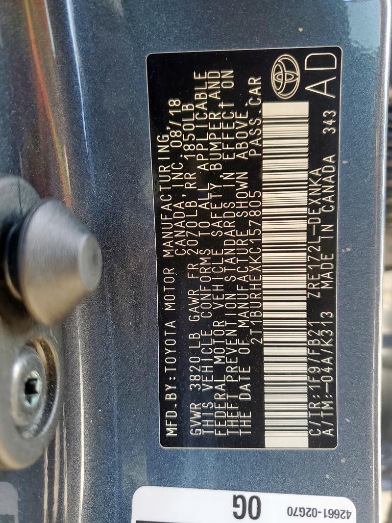 2019 TOYOTA COROLLA L - 2T1BURHEXKC157805