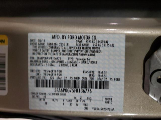 2015 FORD FUSION S - 3FA6P0G75FR136776