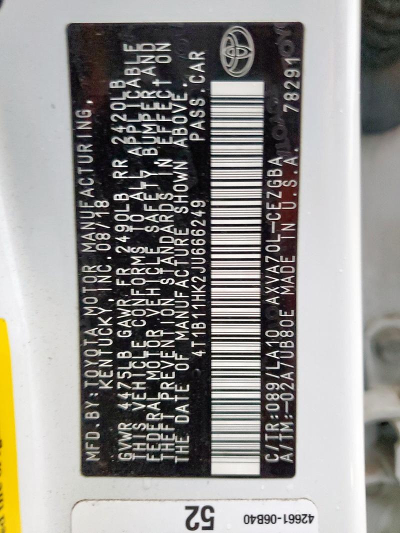 2018 TOYOTA CAMRY L - 4T1B11HK2JU666249