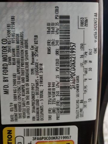 2019 FORD FUSION SEL - 3FA6P0CD0KR219957