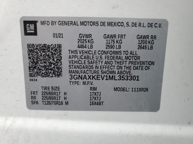 2021 CHEVROLET EQUINOX LT - 3GNAXKEV1ML353301