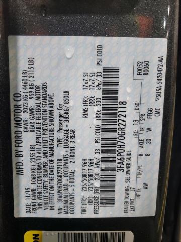 2016 FORD FUSION SE - 3FA6P0H70GR272118